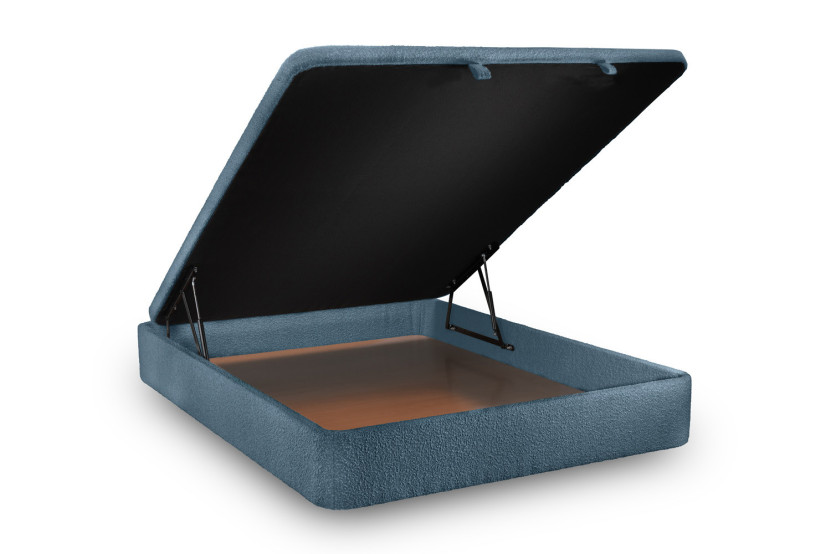 Lit coffre 200x200 cm avec Tête de lit tapissée - Tissu Bouclette