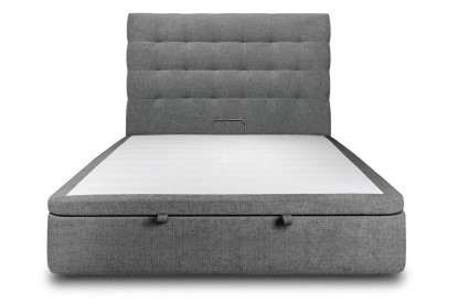 Lit coffre 140x200 cm avec Tête de lit capitonnée - Tissu Toile natté Gris Anthracite