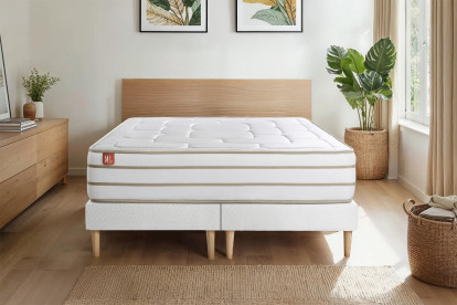 Pack lit complet 160x200 cm - Matelas + 2 Sommiers Blancs + 2 oreillers + Couette - Le Douillet