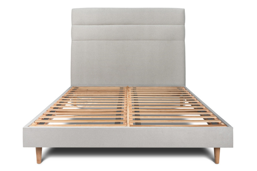 Lit 200x200 cm avec Tête de lit à lignes - Tissu Velours
