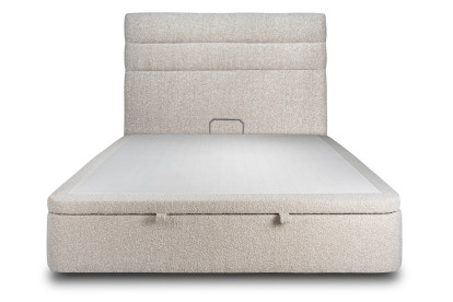 Lit coffre 140x200 cm avec Tête de lit à lignes - Tissu Bouclette Beige Clair