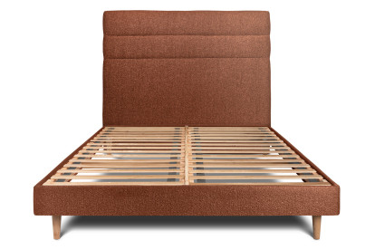 Lit 150x190 cm - Sommier à lattes H29 cm + tête de lit à lignes - Tissu Bouclette Terracotta
