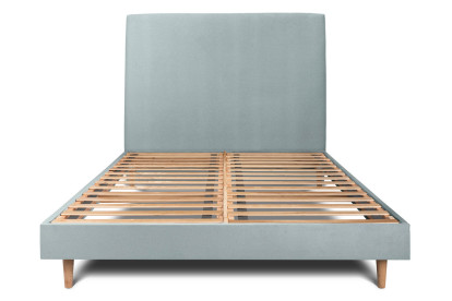 Lit 160x200 cm - Sommier à lattes H29 cm + tête de lit tapissée - Tissu Velours Gris Bleuté