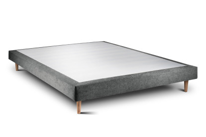 Lit 135x190 cm - Sommier tapissier H29 cm + tête de lit à lignes - Tissu Toile natté Gris Anthracite