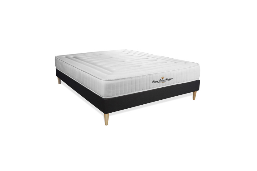 Pack lit complet 160x200 cm - Matelas + Sommier Noir + 2 oreillers + Couette - Nottingham