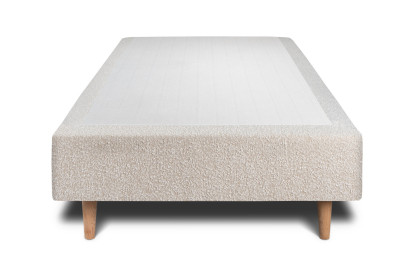 Lit 90x200 cm - Sommier tapissier H35 cm + tête de lit capitonnée - Tissu Bouclette Beige Clair