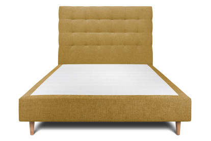 Lit 135x190 cm - Sommier tapissier H35 cm + tête de lit capitonnée - Tissu Toile natté Jaune
