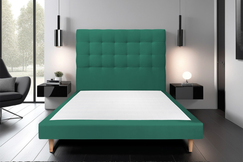 Lit 160x200 cm avec Tête de lit capitonnée - Tissu Velours