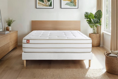 Pack lit complet 160x200 cm - Matelas + Sommier Blanc + 2 oreillers + Couette - Le Douillet