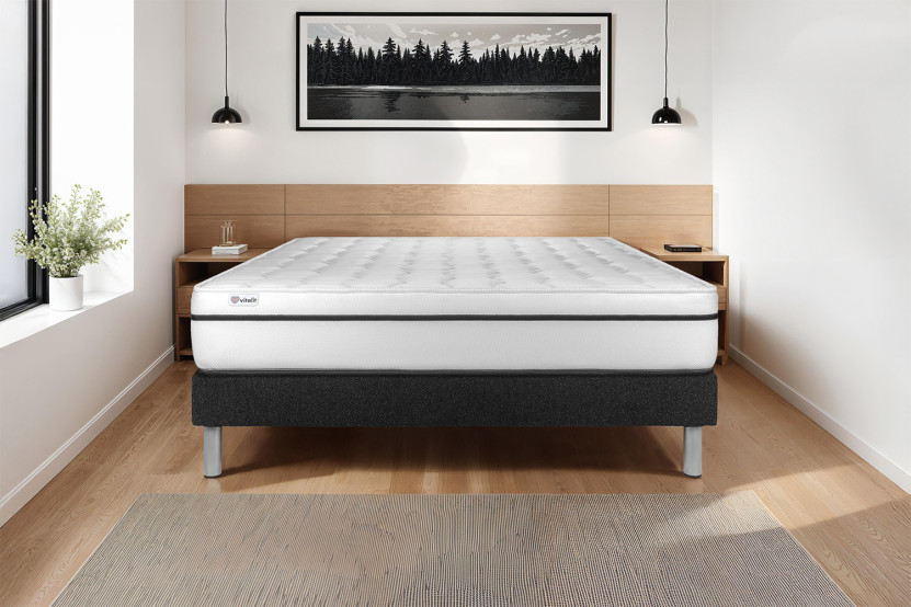 Ensemble Matelas Sommier 160x200 cm - Sommier Noir (en kit) - Vital Spa