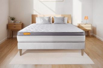 Ensemble Matelas Sommier 160x200 cm - Sommier Blanc (déjà monté) - Memo Zen