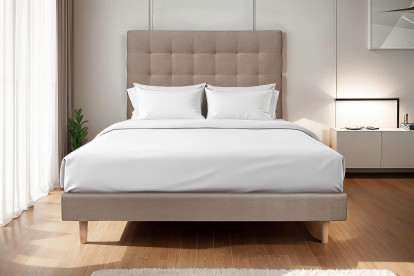 Lit 135x190 cm - Sommier tapissier H29 cm + tête de lit capitonnée - Tissu Velours Taupe