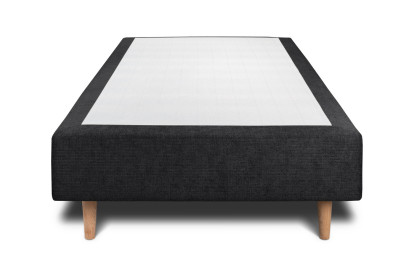 Lit 90x200 cm - Sommier tapissier H35 cm + tête de lit capitonnée - Tissu Toile natté Noir