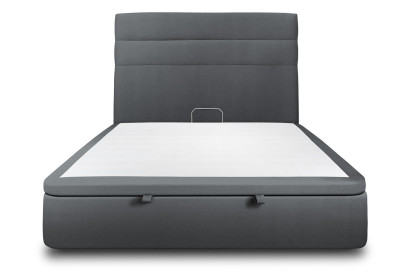 Lit coffre 180x200 cm avec Tête de lit à lignes - Tissu Velours Gris Anthracite