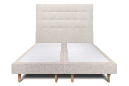 Lit 2x 100x200 cm - Sommier tapissier H29 cm + tête de lit capitonnée - Tissu Toile natté Beige Clair