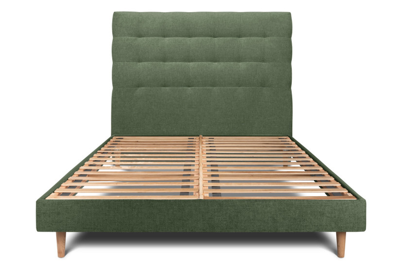 Lit 140x190 cm avec Tête de lit capitonnée - Tissu Toile natté