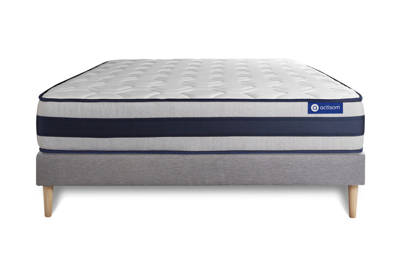 Ensemble Matelas Sommier 140x190 cm - Sommier Gris (en kit) - Actimemo Ergo