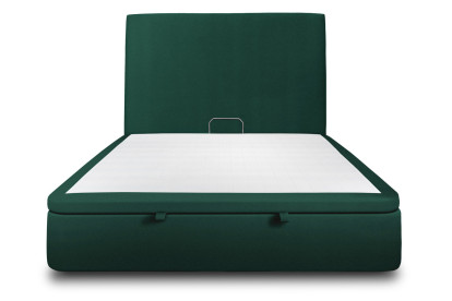 Lit coffre 140x190 cm avec Tête de lit tapissée - Tissu Velours Vert