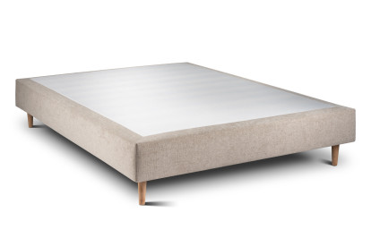 Lit 150x190 cm - Sommier tapissier H35 cm + tête de lit capitonnée - Tissu Toile natté Beige Brun