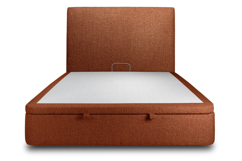Lit coffre 200x200 cm avec Tête de lit tapissée - Tissu Bouclette
