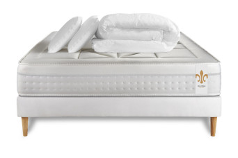 Pack lit complet 140x190 cm - Matelas + Sommier Blanc + 2 oreillers + Couette - Vingt-Huit