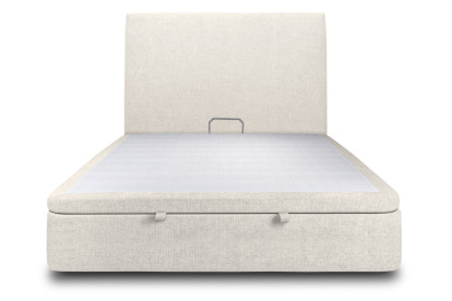 Lit coffre 160x200 cm avec Tête de lit tapissée - Tissu Toile natté Beige Clair