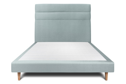 Lit 140x200 cm - Sommier tapissier H29 cm + tête de lit à lignes - Tissu Velours Gris Bleuté