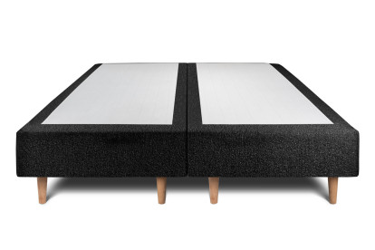 Lit 2x 80x200 cm - Sommier tapissier H35 cm + tête de lit tapissée - Tissu Bouclette Noir