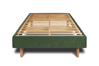 Lit 90x200 cm avec Tête de lit à lignes - Tissu Toile natté Vert Kaki