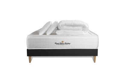 Pack lit complet 160x200 cm - Matelas + Sommier Noir + 2 oreillers + Couette - Windsor