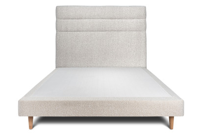 Lit 150x190 cm - Sommier tapissier H29 cm + tête de lit à lignes - Tissu Bouclette Beige Clair
