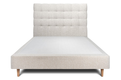 Lit 140x190 cm - Sommier tapissier H35 cm + tête de lit capitonnée - Tissu Bouclette Beige Clair