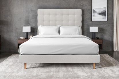 Lit 150x190 cm - Sommier tapissier H29 cm + tête de lit capitonnée - Tissu Velours Gris Clair