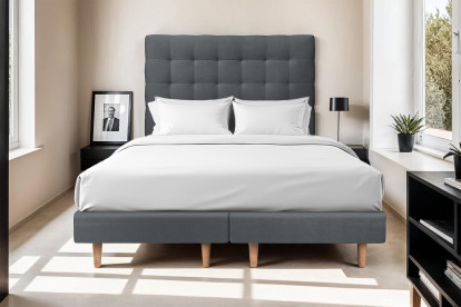 Lit 2x 90x200 cm - Sommier tapissier H29 cm + tête de lit capitonnée - Tissu Velours Gris Anthracite