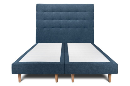 Lit 2x 100x200 cm - Sommier tapissier H29 cm + tête de lit capitonnée - Tissu Toile natté Bleu Océan