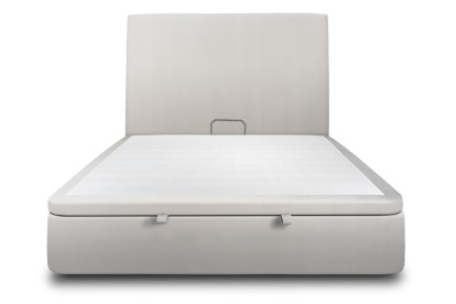 Lit coffre 160x200 cm avec Tête de lit tapissée - Tissu Velours Gris Clair