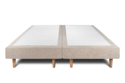Lit 2x 90x200 cm - Sommier tapissier H29 cm + tête de lit à lignes - Tissu Toile natté Beige Brun