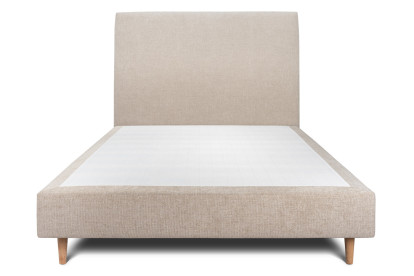 Lit 150x190 cm - Sommier tapissier H35 cm + tête de lit tapissée - Tissu Toile natté Beige Brun