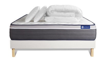 Pack lit complet 160x200 cm - Matelas + Sommier Blanc (en kit) + 2 oreillers + Couette - Actiflex Plus
