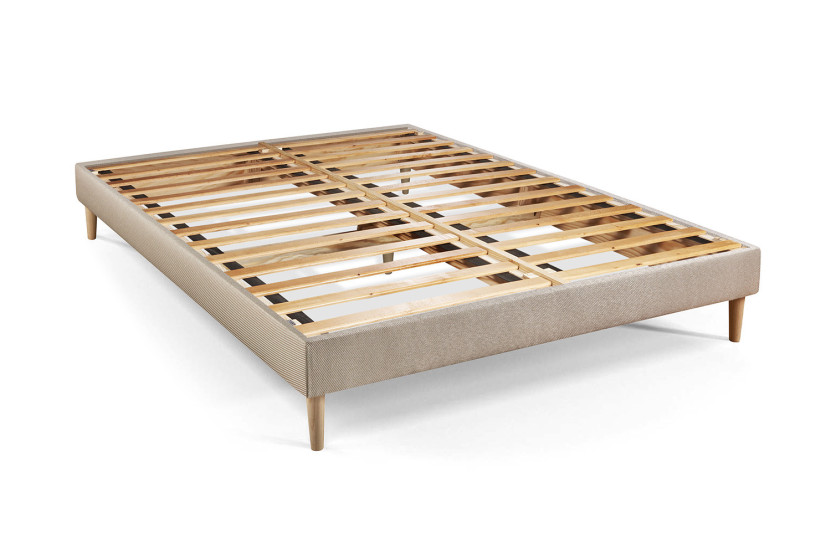 Pack lit complet 180x200 cm - Matelas + Sommier Beige (en kit) + 2 oreillers + Couette - Le Délicat