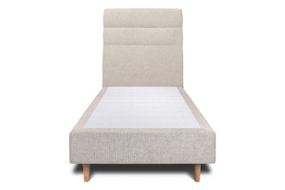 Lit 90x200 cm - Sommier tapissier H35 cm + tête de lit à lignes - Tissu Toile natté Beige Clair