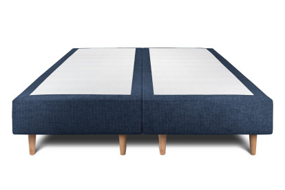 Lit 2x 100x200 cm - Sommier tapissier H35 cm + tête de lit capitonnée - Tissu Toile natté Bleu Océan