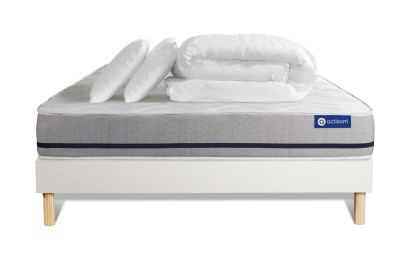 Pack lit complet 180x200 cm - Matelas + Sommier Blanc (en kit) + 2 oreillers + Couette - Actiflex Soft