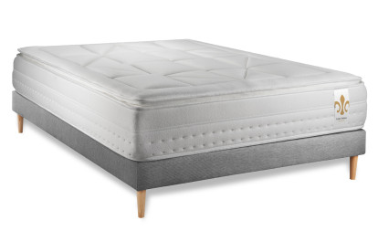 Ensemble Matelas Sommier 140x190 cm - Sommier Gris (déjà monté) - Vingt-Huit PLUS