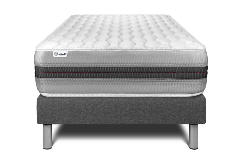 Ensemble Matelas Sommier 90x200 cm - Sommier Gris (déjà monté) - Vitalspring Recover