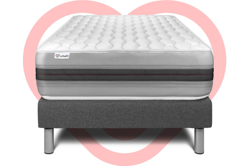 Ensemble Matelas Sommier 90x200 cm - Sommier Gris (déjà monté) - Vitalspring Recover