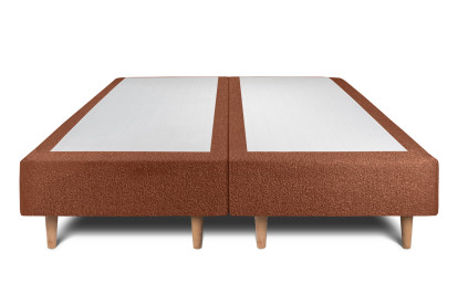 Lit 2x 80x200 cm - Sommier tapissier H35 cm + tête de lit à lignes - Tissu Bouclette Terracotta