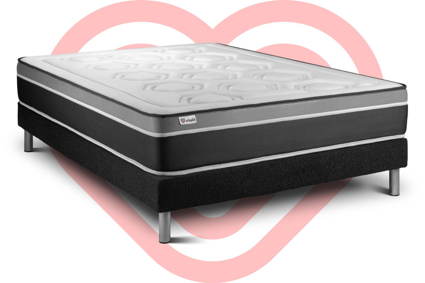 Ensemble Matelas Sommier 160x200 cm - Sommier Noir (en kit) - Vital Care
