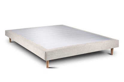 Lit 160x200 cm - Sommier tapissier H29 cm + tête de lit tapissée - Tissu Toile natté Beige Clair