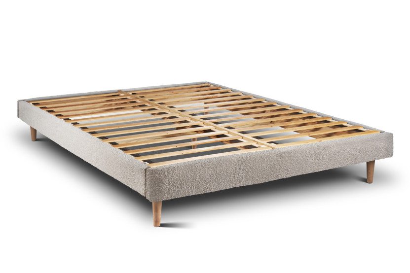 Lit 140x200 cm avec Tête de lit capitonnée - Tissu Bouclette